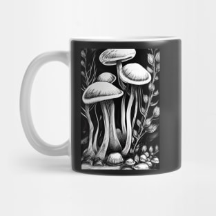 INK BLACK AND WHITE BUNCH OF MUSHROOMS Mug